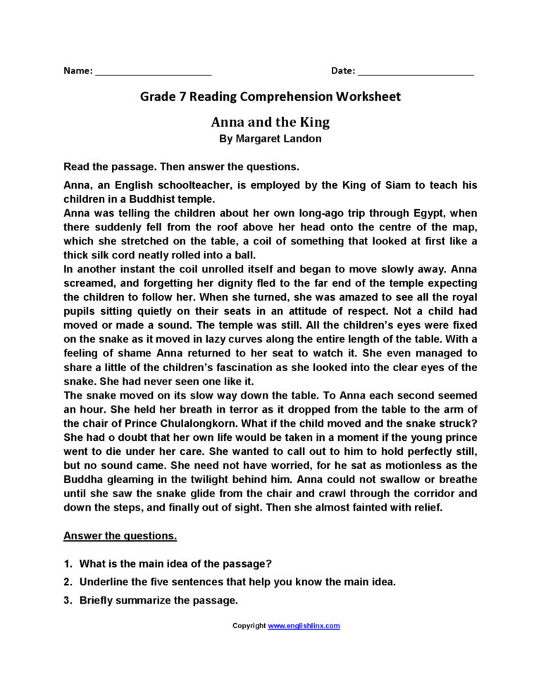 7Th Grade Reading Worksheets — db-excel.com