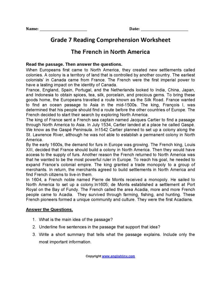 7Th Grade Reading Worksheets Monthly Budget Worksheet ...