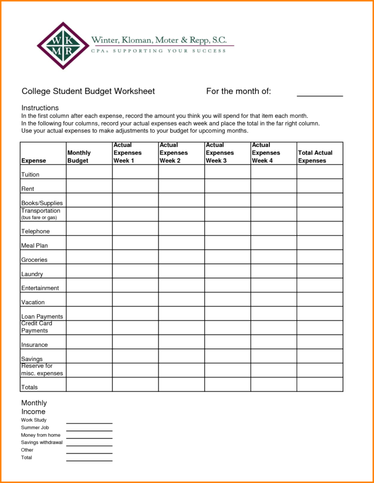 8 College Budget Worksheet  Memo S