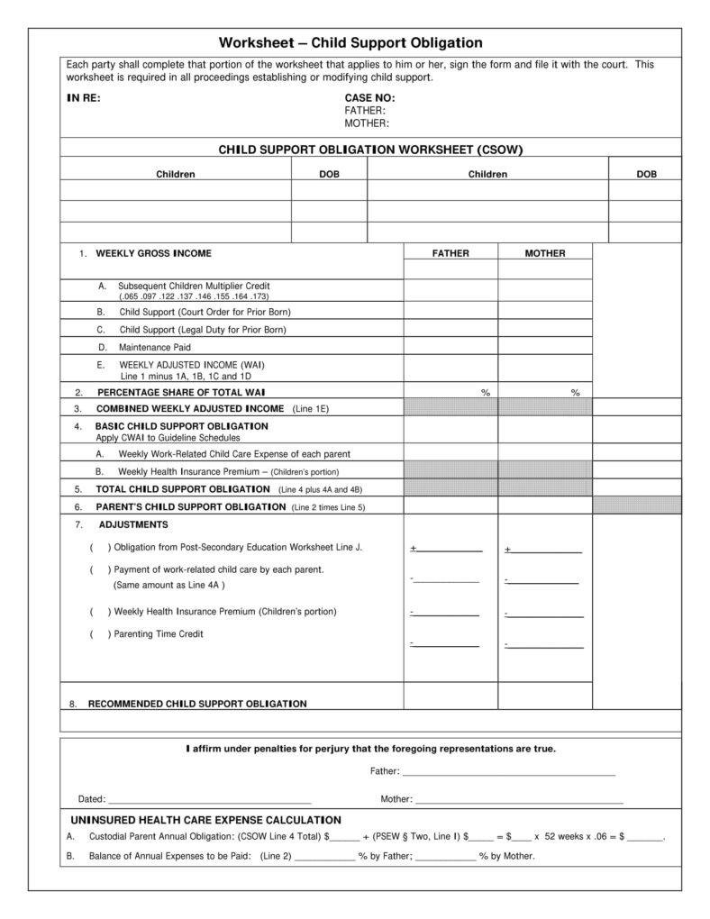 Divorce Worksheet SampleTemplates