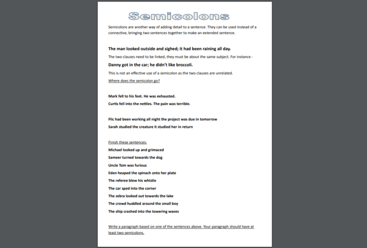 Semicolon And Colon Worksheet With Answers