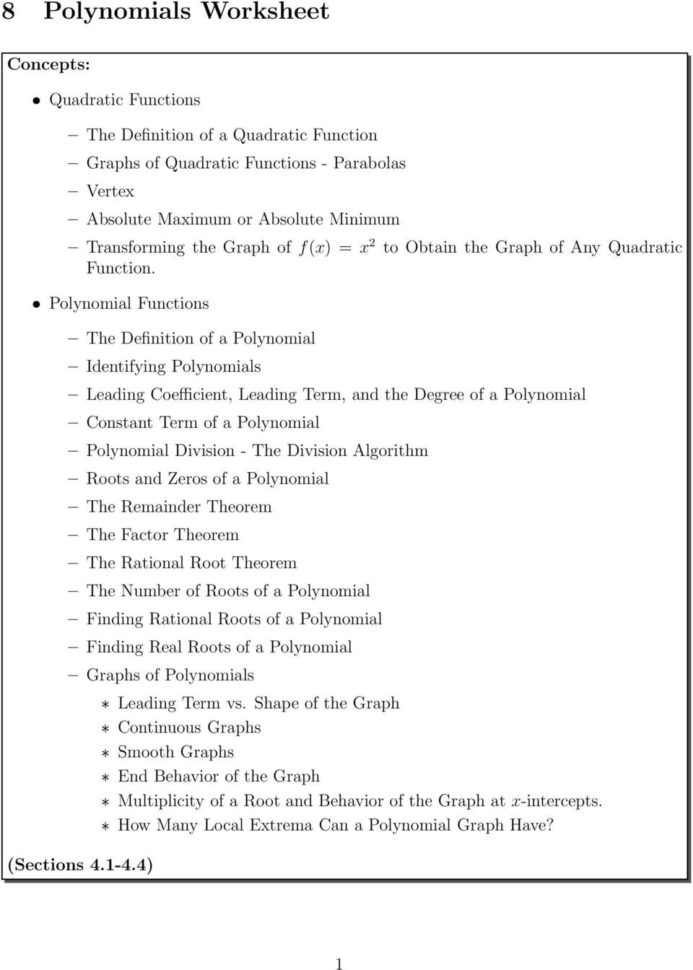8 Polynomials Worksheet  Pdf