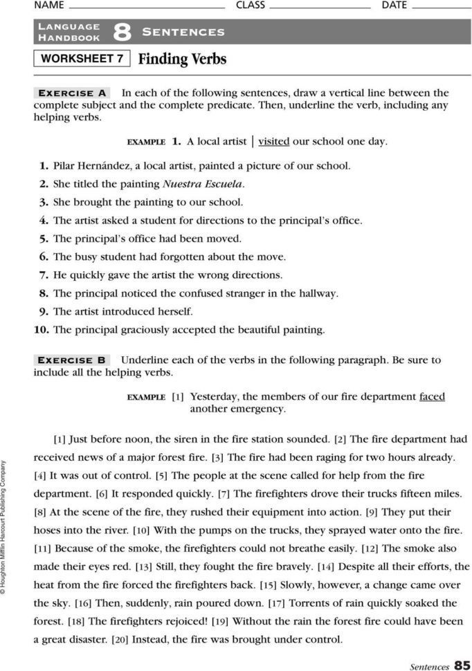 8 Sentences Finding Subjects And Predicates Language