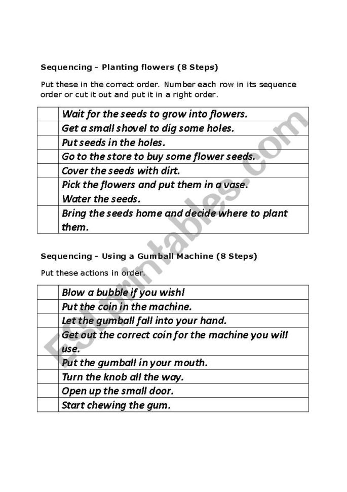 8 Step Sequencing  Esl Worksheetspd123