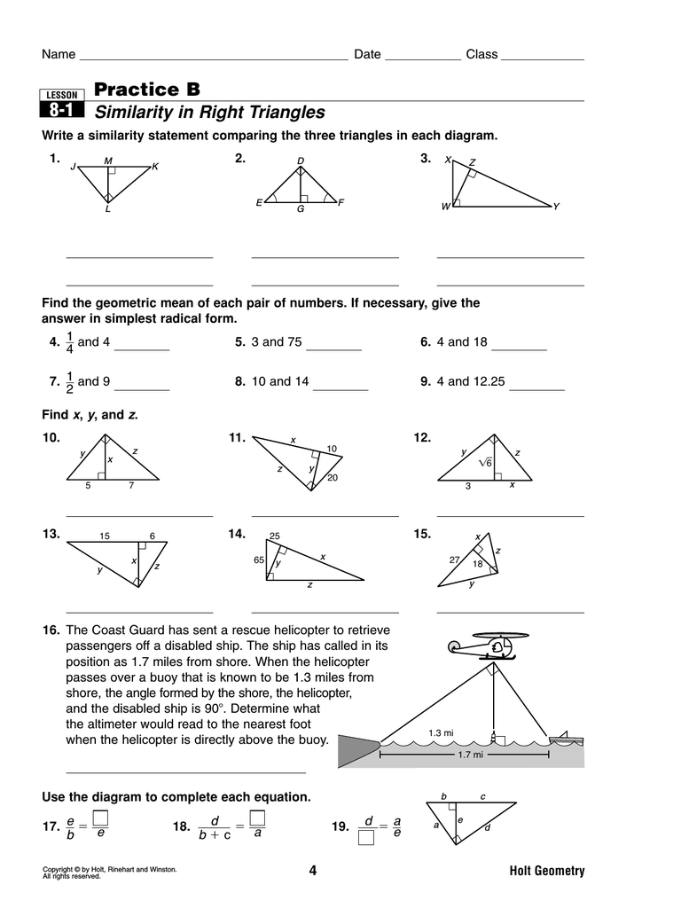 Similar Right Triangles Worksheet Answers Db excel