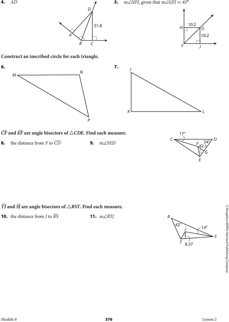 Angle Bisector Worksheet Answer Key