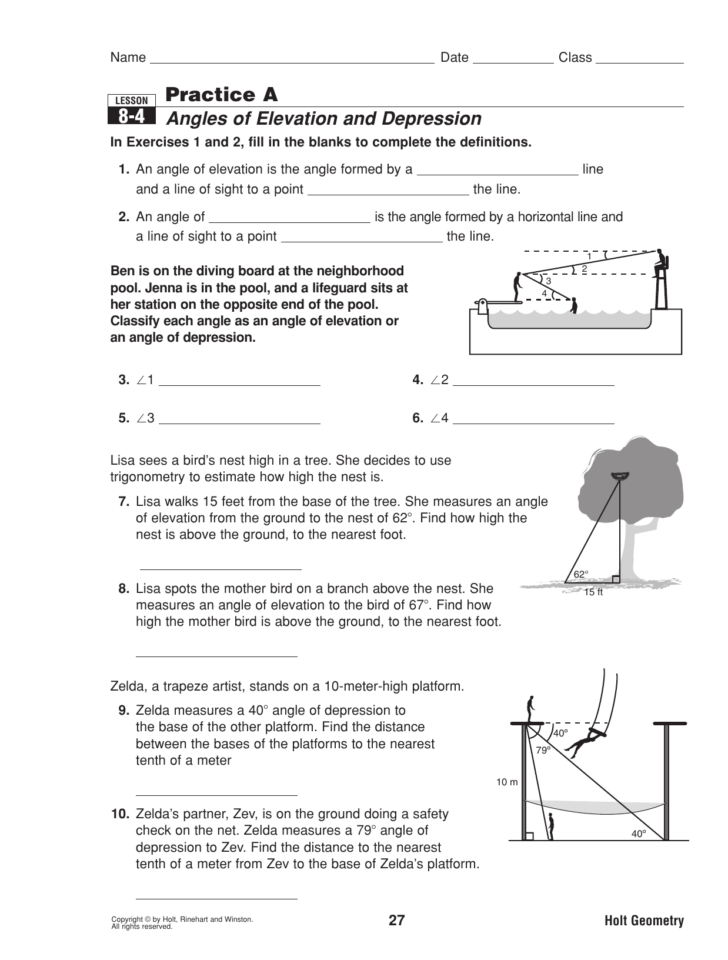 Angles Of Depression And Elevation Worksheet Answers