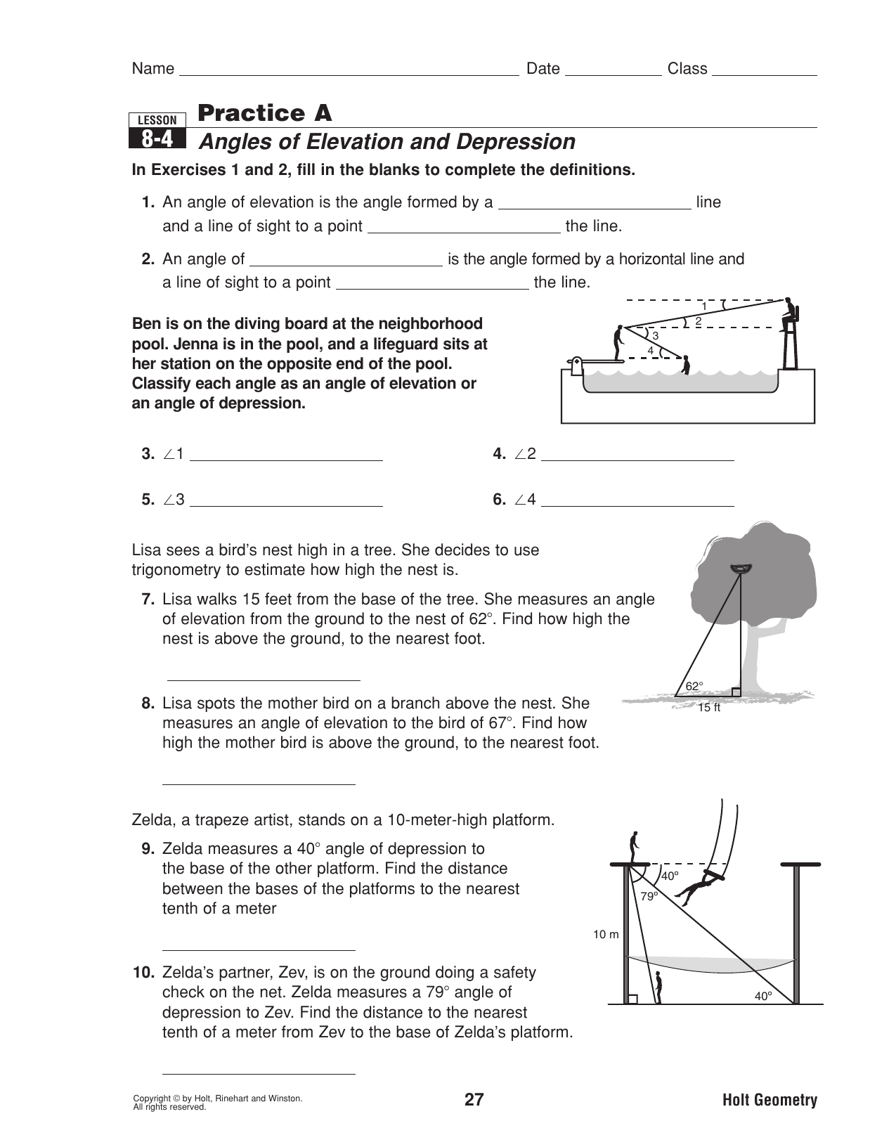 Angles Of Depression And Elevation Worksheet Answers | db-excel.com