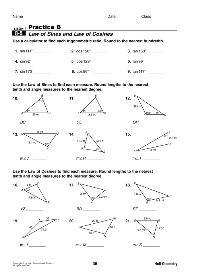 Law Of Sines Practice Worksheet Answers — db-excel.com