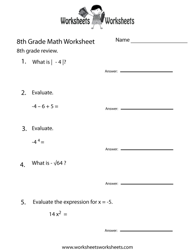 8Th Grade Math Review Worksheet  Free Printable Educational