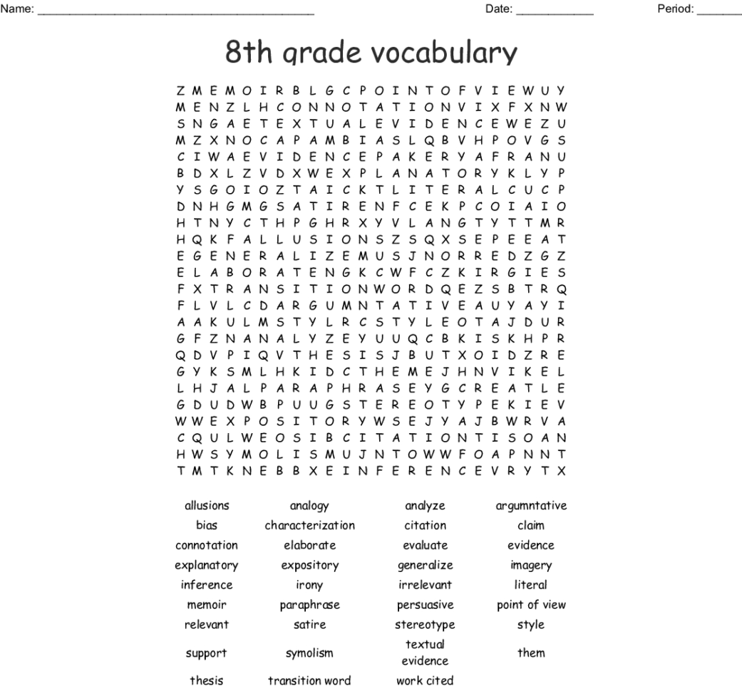 8Th Grade Vocabulary Word Search  Word