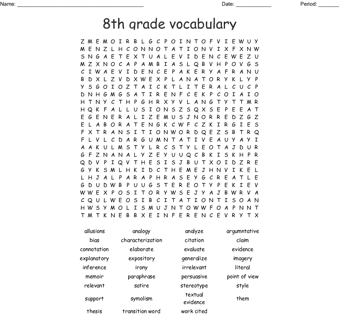 8th Grade Vocabulary Word Search Word Db Excelcom 4th Grade
