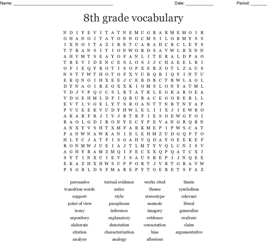 8Th Grade Vocabulary Word Search  Word