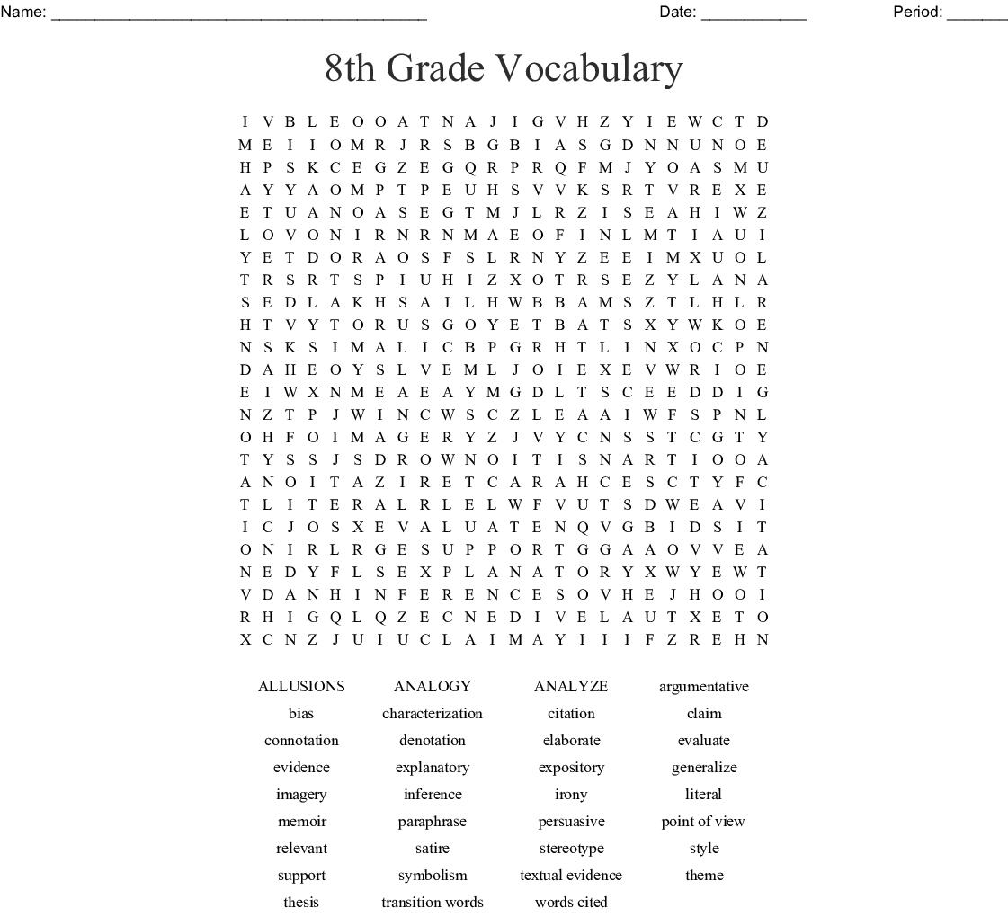 8Th Grade Vocabulary Word Search Word Db excel