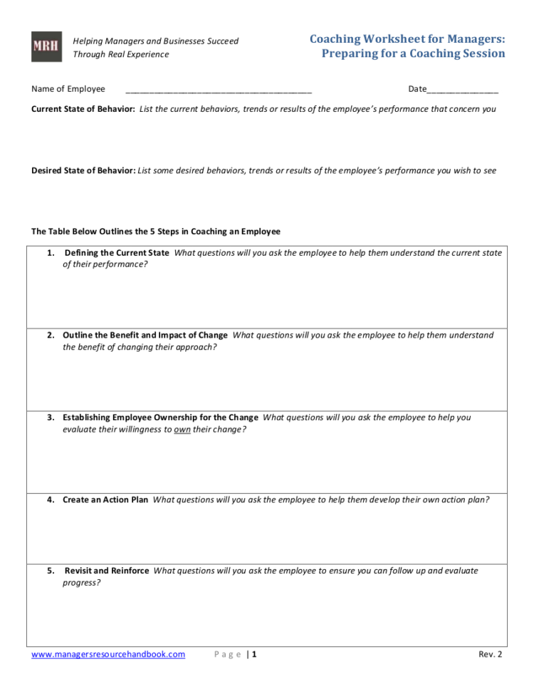 9 Coaching Worksheet  In Pdf