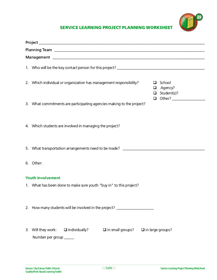 9 Project Worksheet  In Pdf