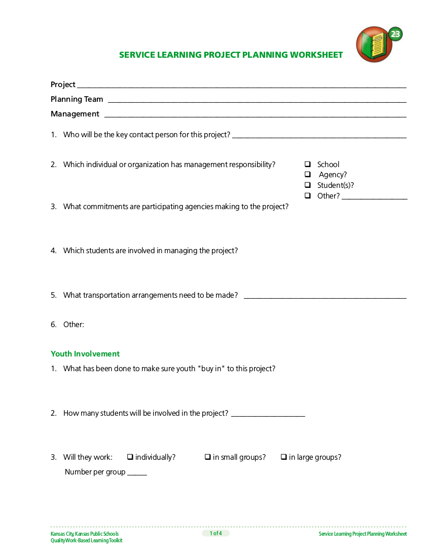 Project Planning Worksheet Db