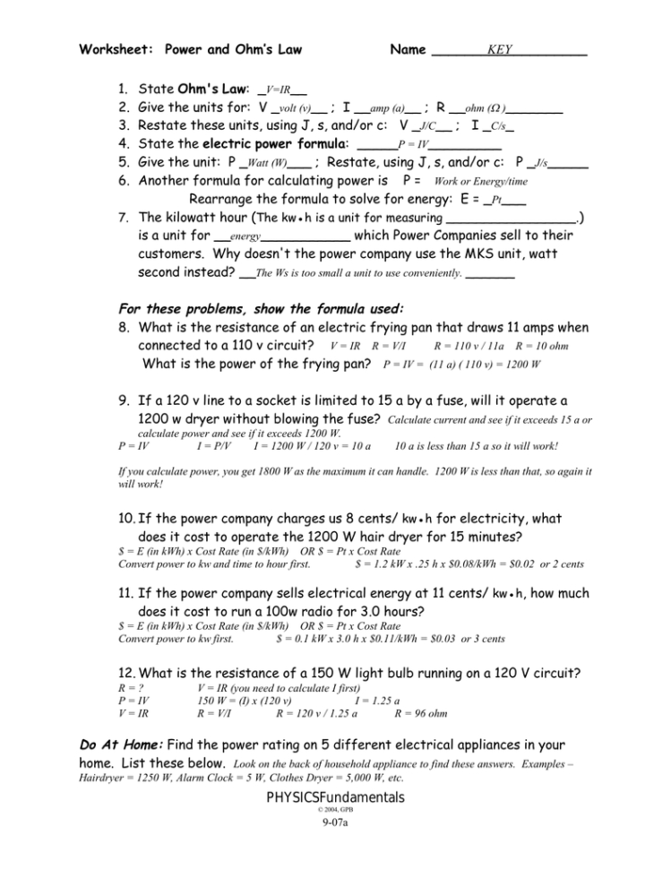 907A  Key  Worksheet