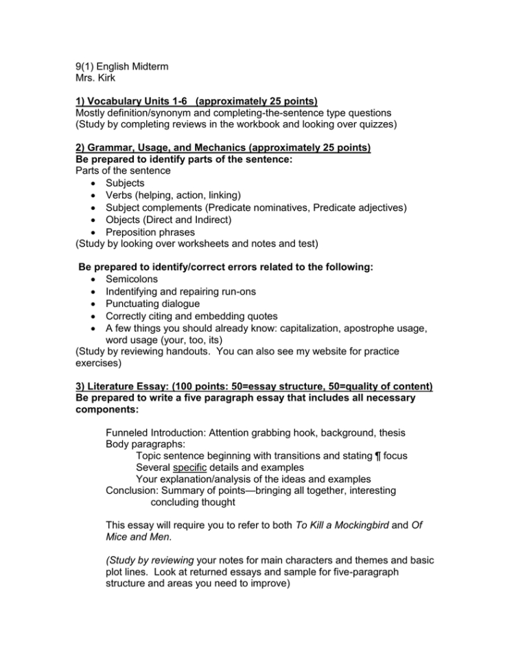 91 English Midterm Mrs Kirk Mostly Definitionsynonym And