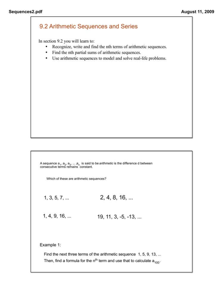 92 Arithmetic Sequences And Series