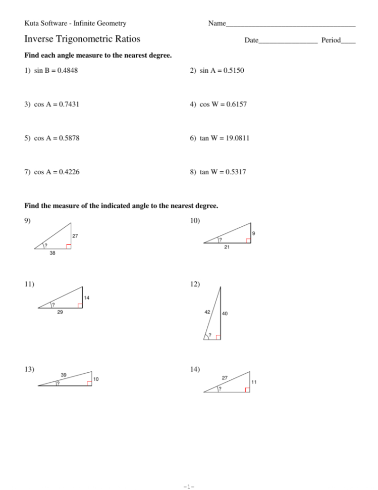 Trigonometry Ratios Worksheets