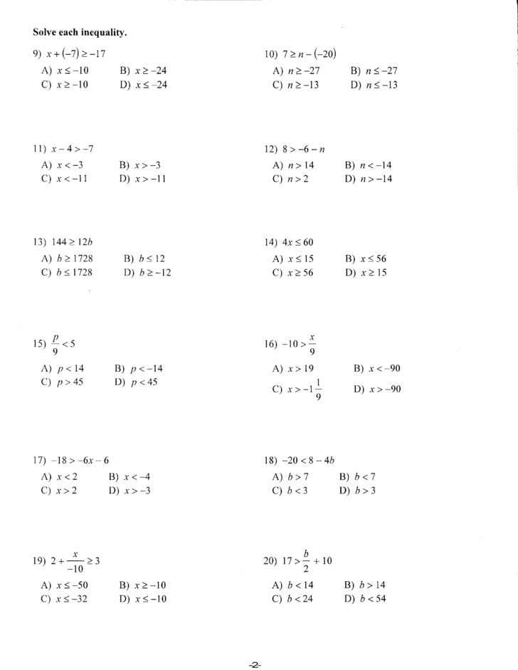 9Th Grade Algebra Worksheets Free Printable Free Printable — db-excel.com