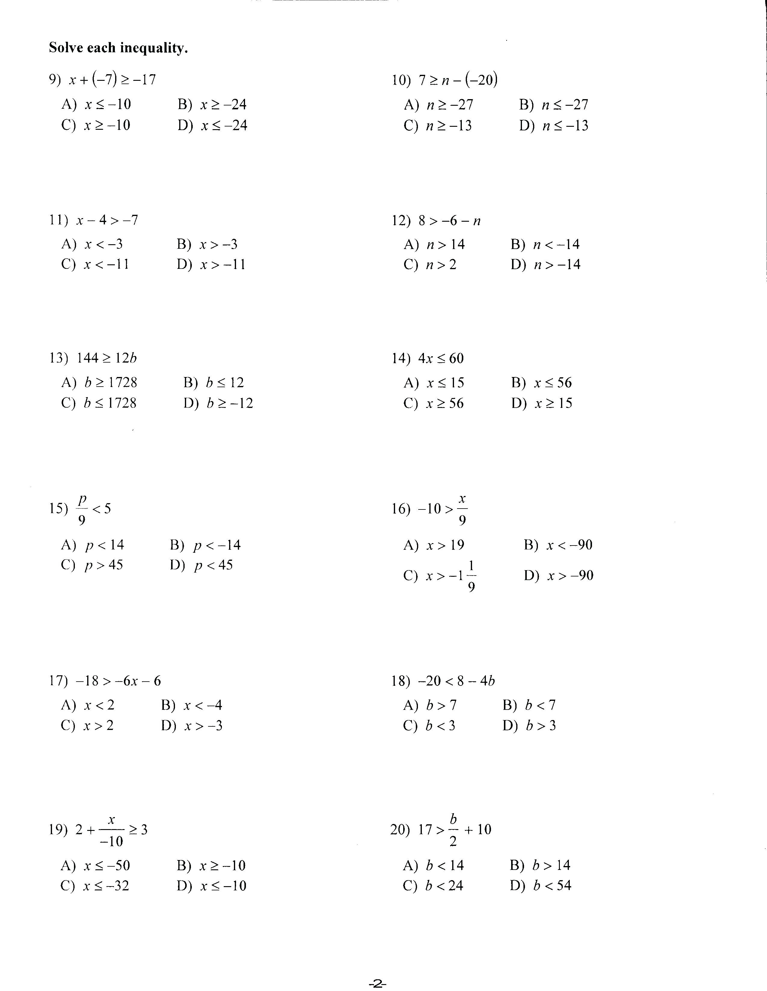 9Th Grade Algebra Worksheets Free Printable  Free Printable