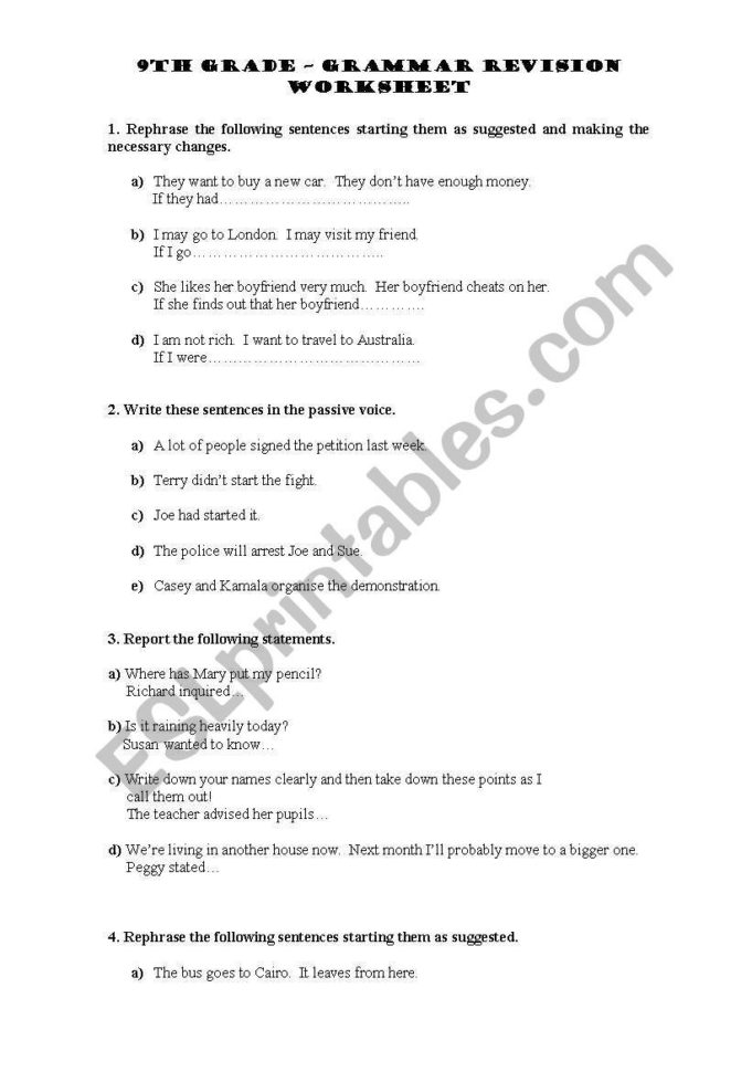9Th Grade English Worksheets Free Printable  Free Printable
