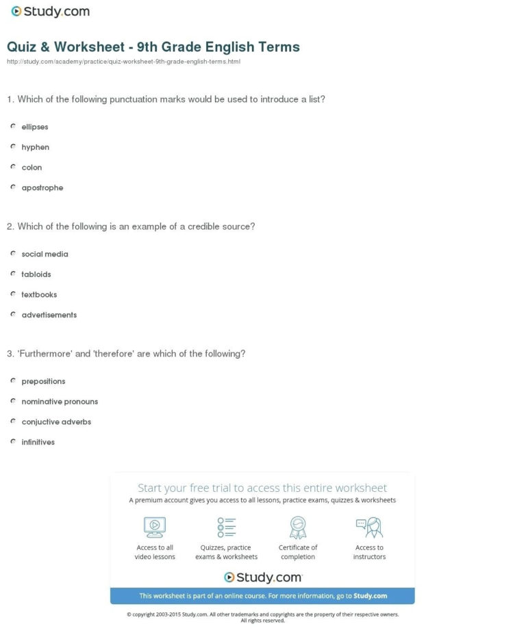 9Th Grade Vocabulary Worksheets — db-excel.com