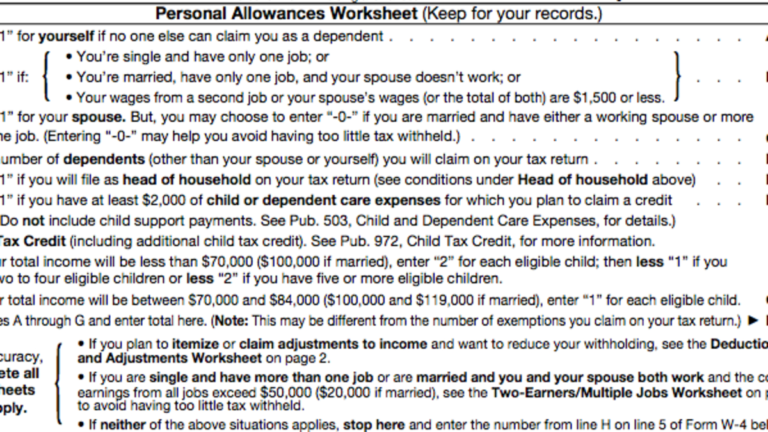 Personal Allowances Worksheet W4 — db-excel.com