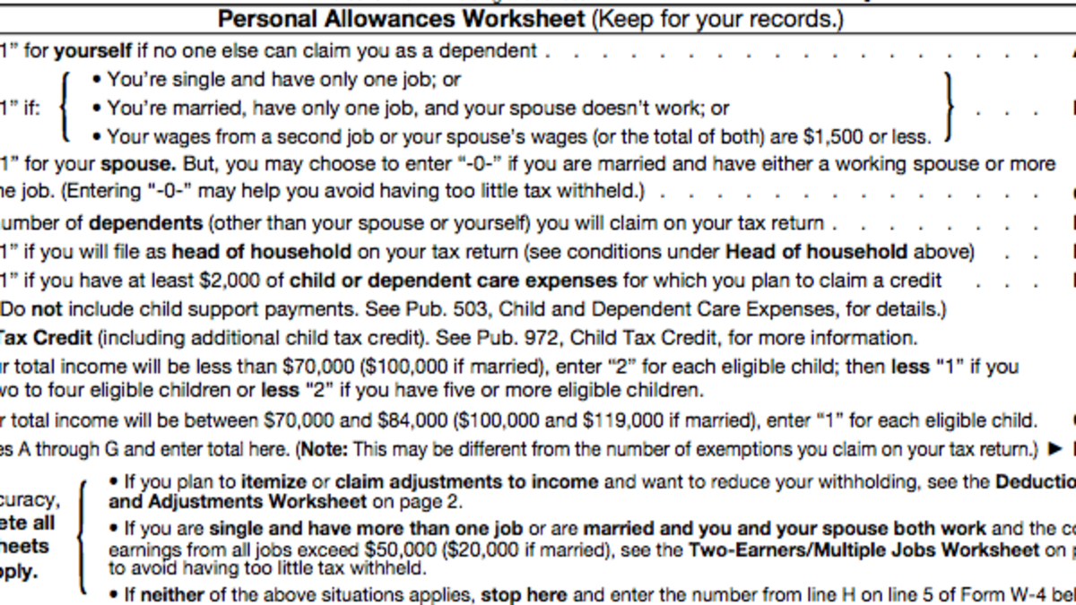Personal Allowances Worksheet W4 —