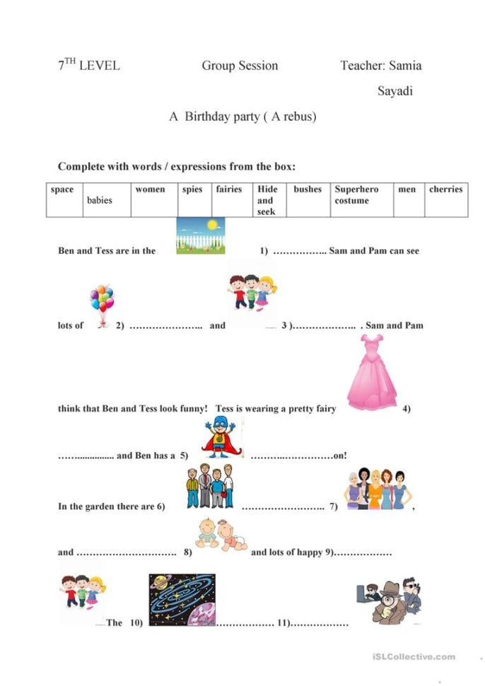 A Birthday Party A Rebus  English Esl Worksheets