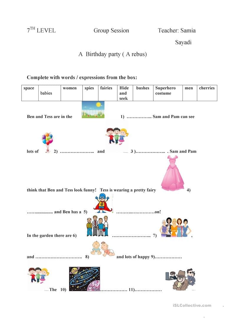 A Birthday Party A Rebus  English Esl Worksheets