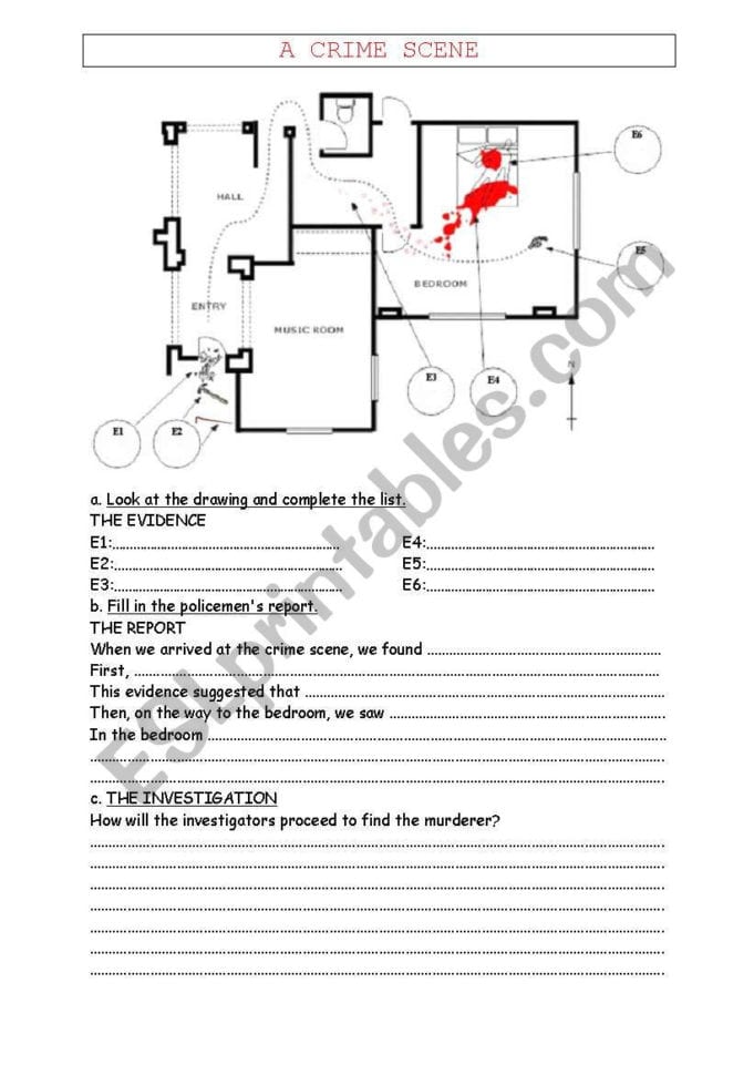 A Crime Scene  Esl Worksheetperrey A Crime Scene  Esl Worksheetperrey