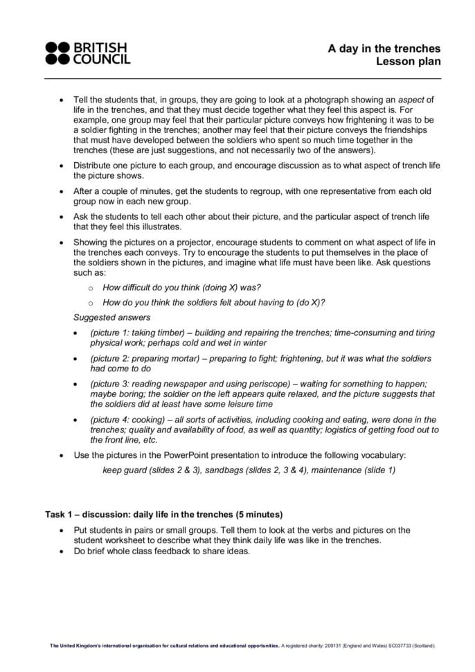 A Day In The Trenches Lesson Plan  British Council Pages 1