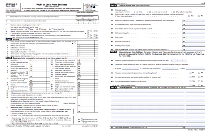 Schedule C Expenses Worksheet
