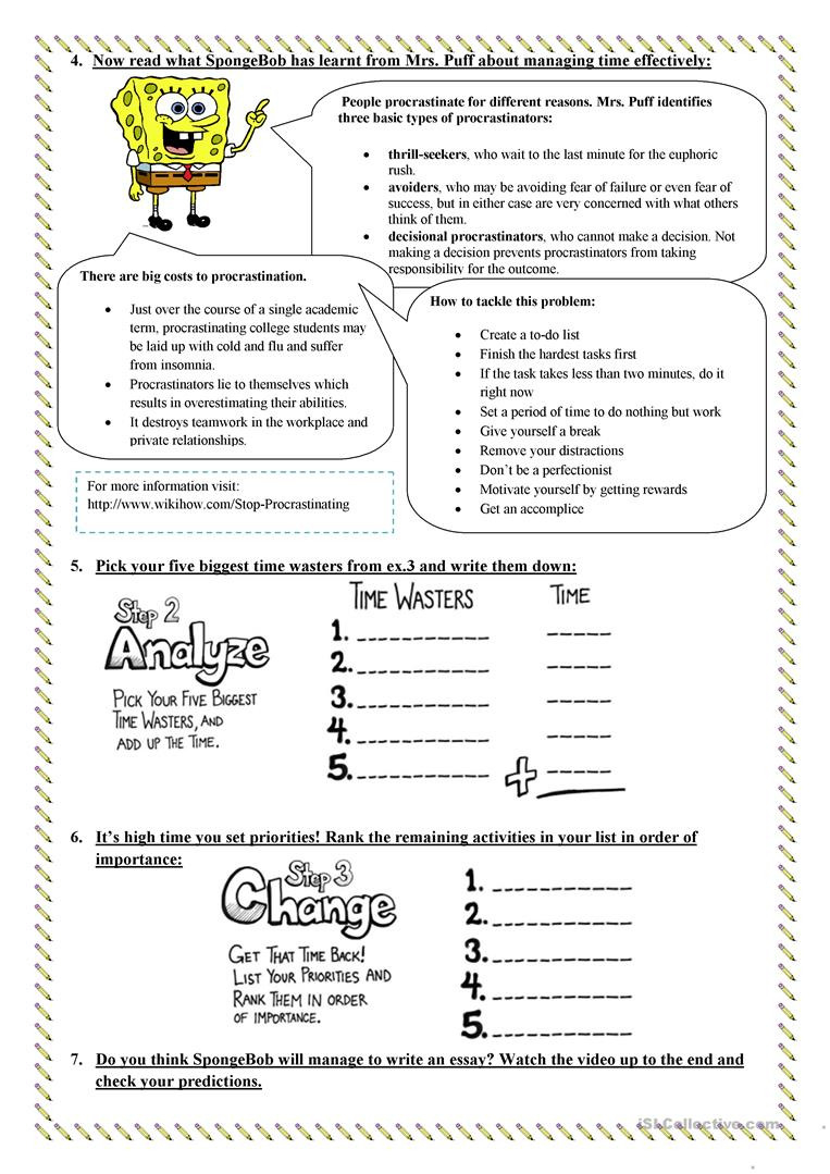 A Lesson On Procrastination Time Management English Esl — db-excel.com