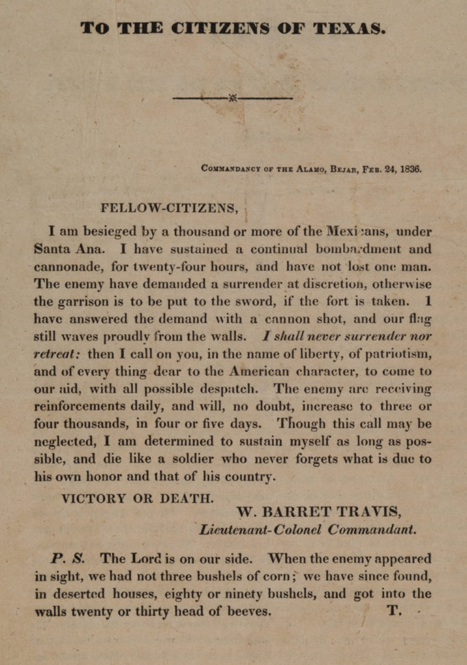 A Plea To Defend The Alamo 1836  Gilder Lehrman Institute