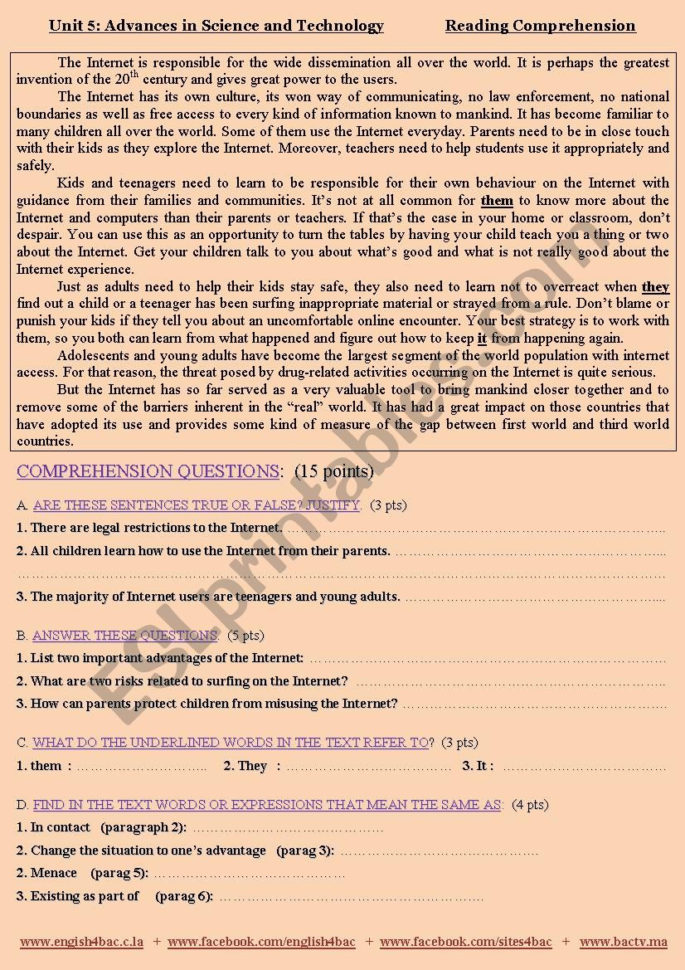 A Reading Comprehension Activity For 2Nd Bac Students  Unit