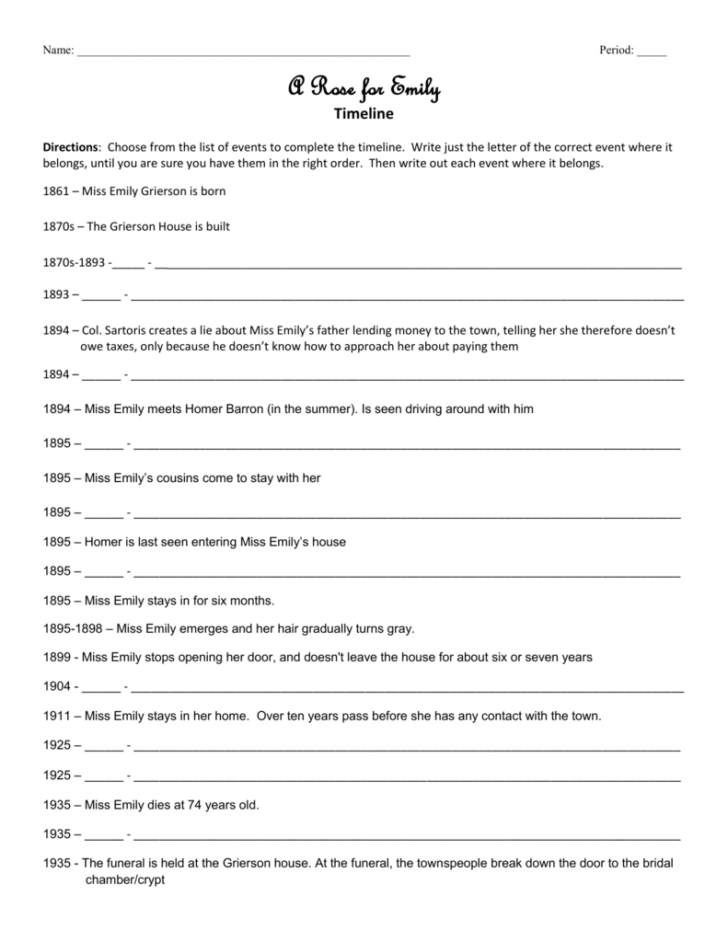 A Rose For Emily Worksheet Answers