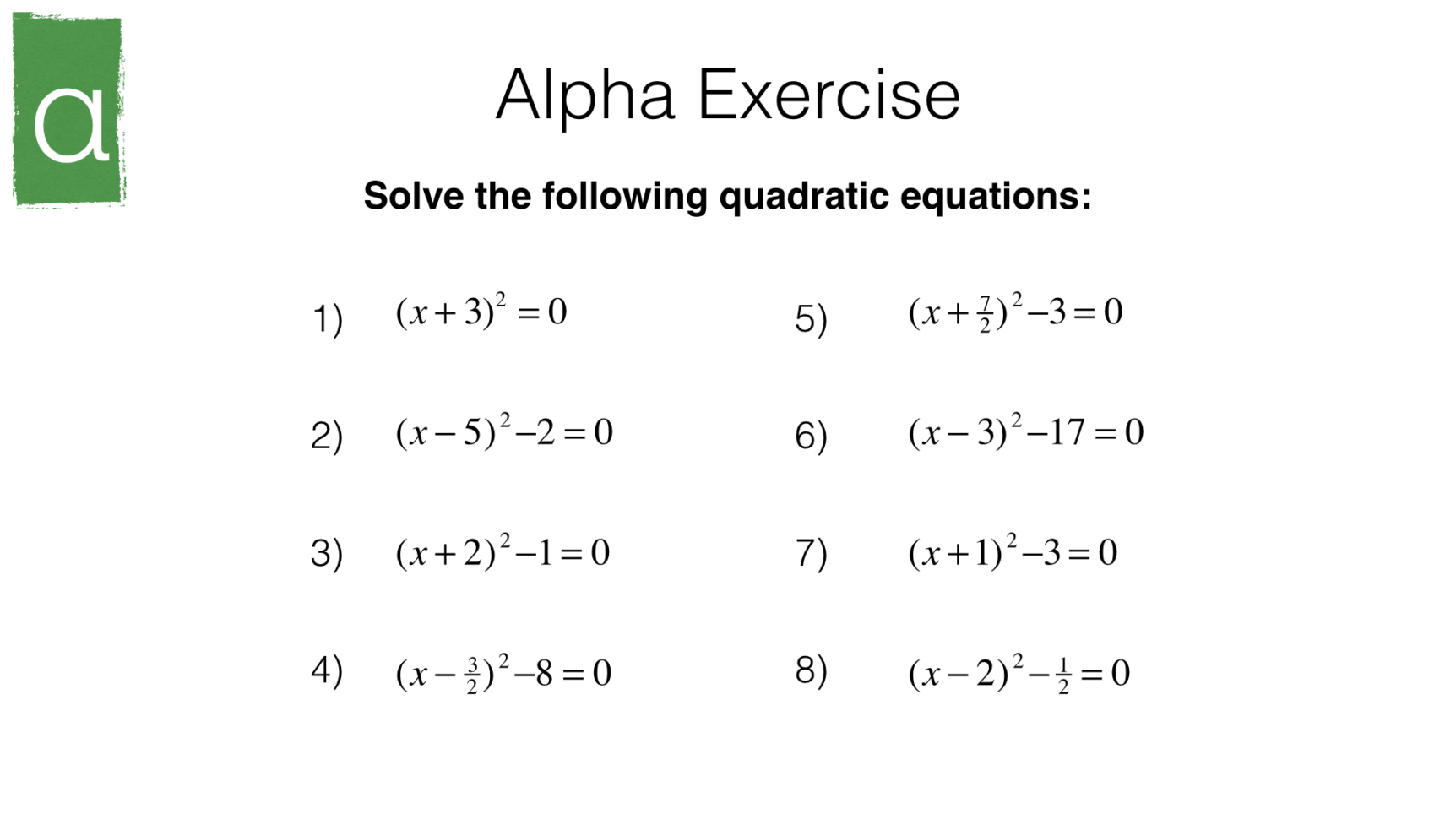 A18B – Solving Quadratic Equationscompleting The Square