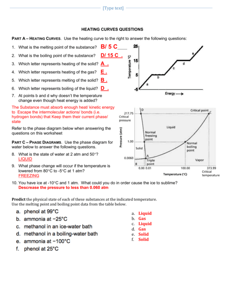 A2 Heat Curves Phase Diagram Worksheet Key