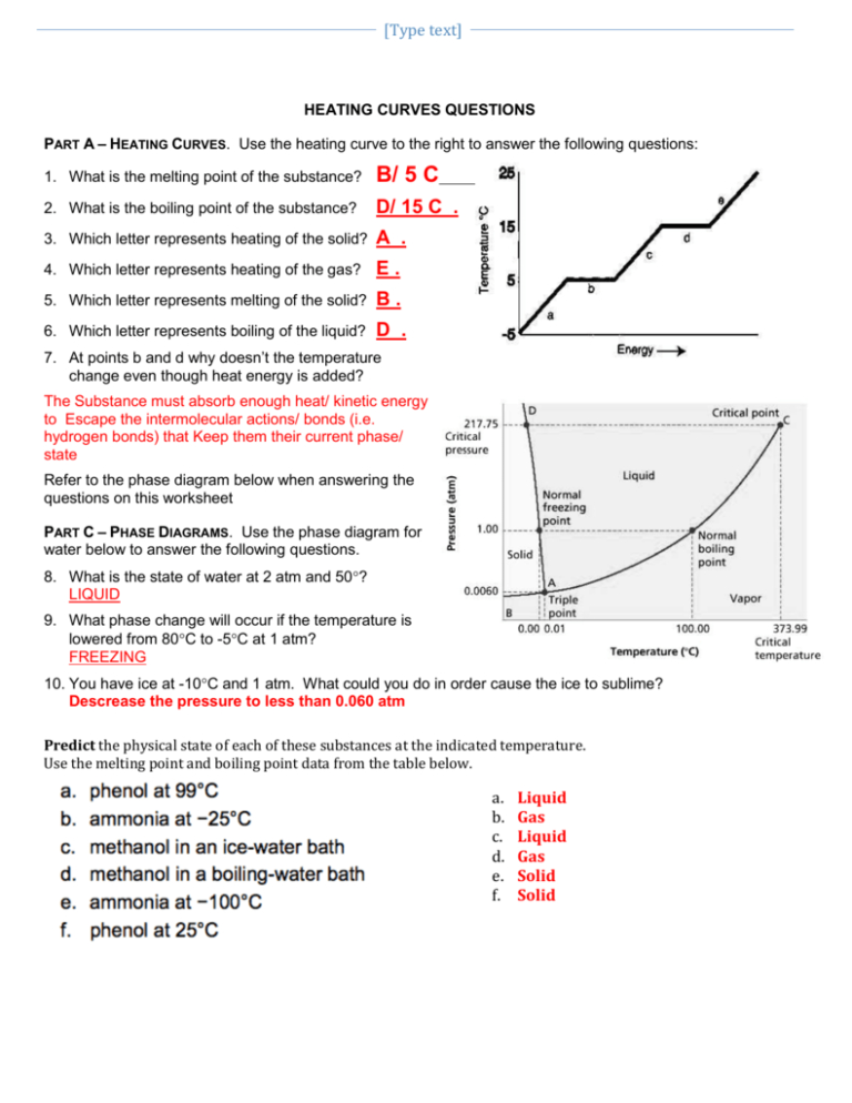 Heating And Cooling Curves Worksheet