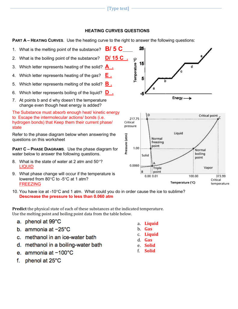 A2 Heat Curves Phase Diagram Worksheet Key