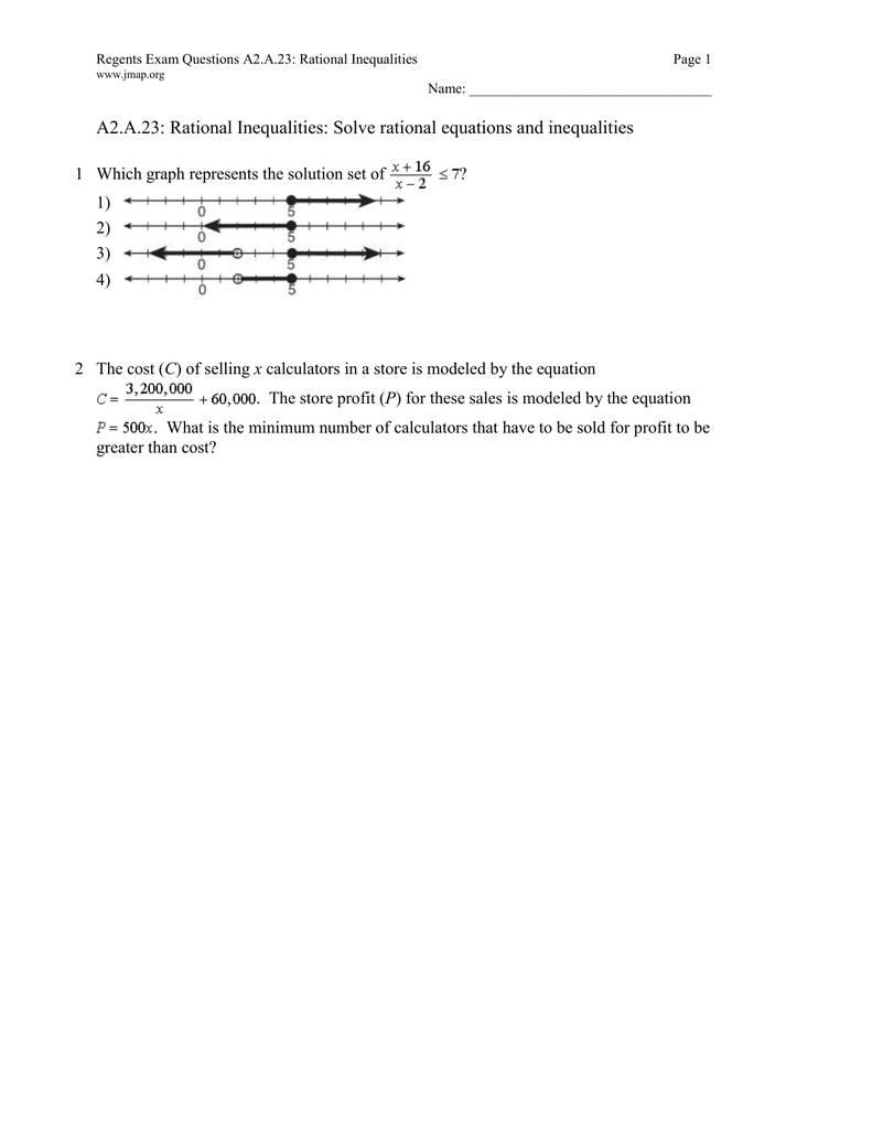 A2A23 Rational Inequalities Solve Rational Equations And