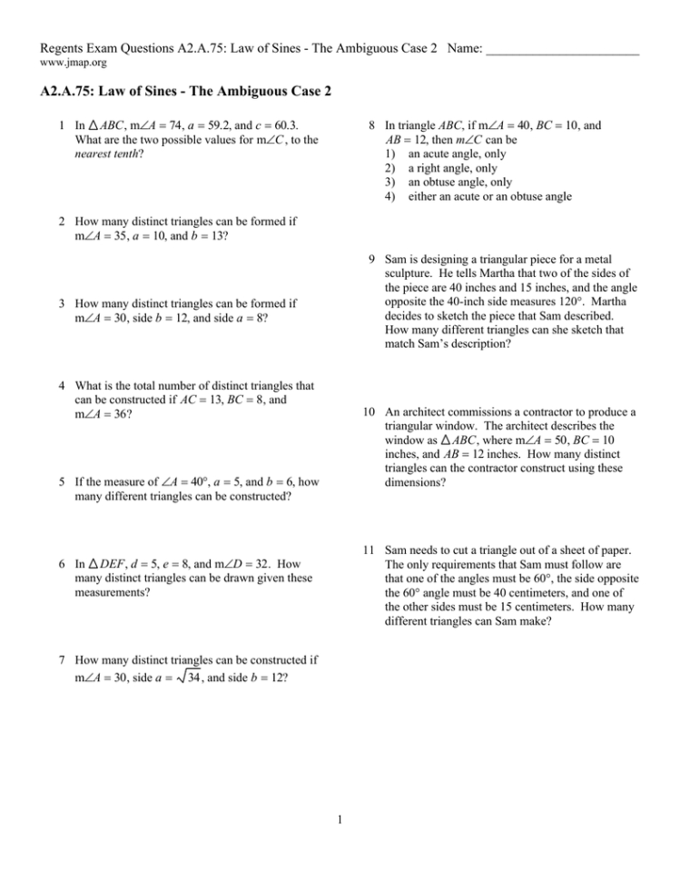 A2A75 Law Of Sines  The Ambiguous Case 2