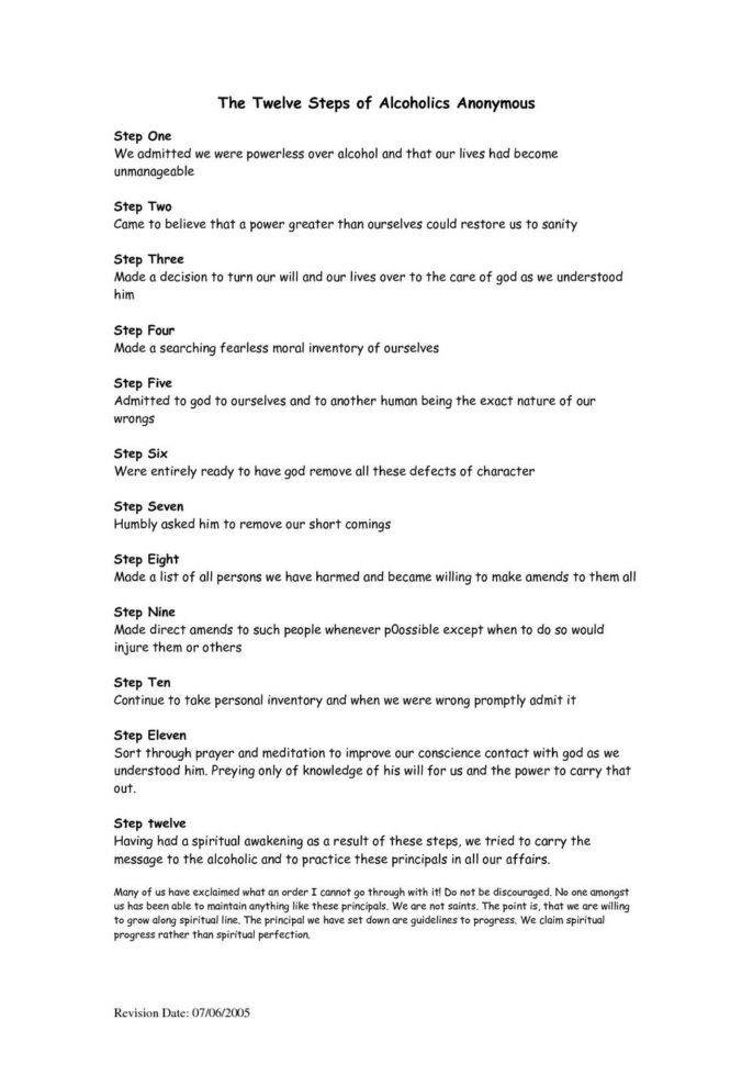 Aa 12 Step Program Worksheets  Universal Network