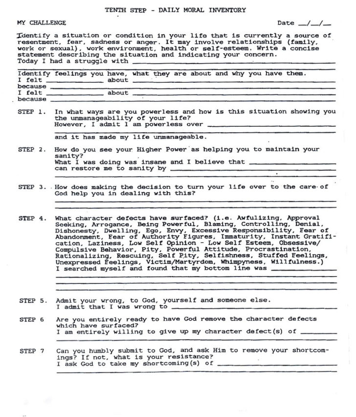 Aa Step 1 Worksheet