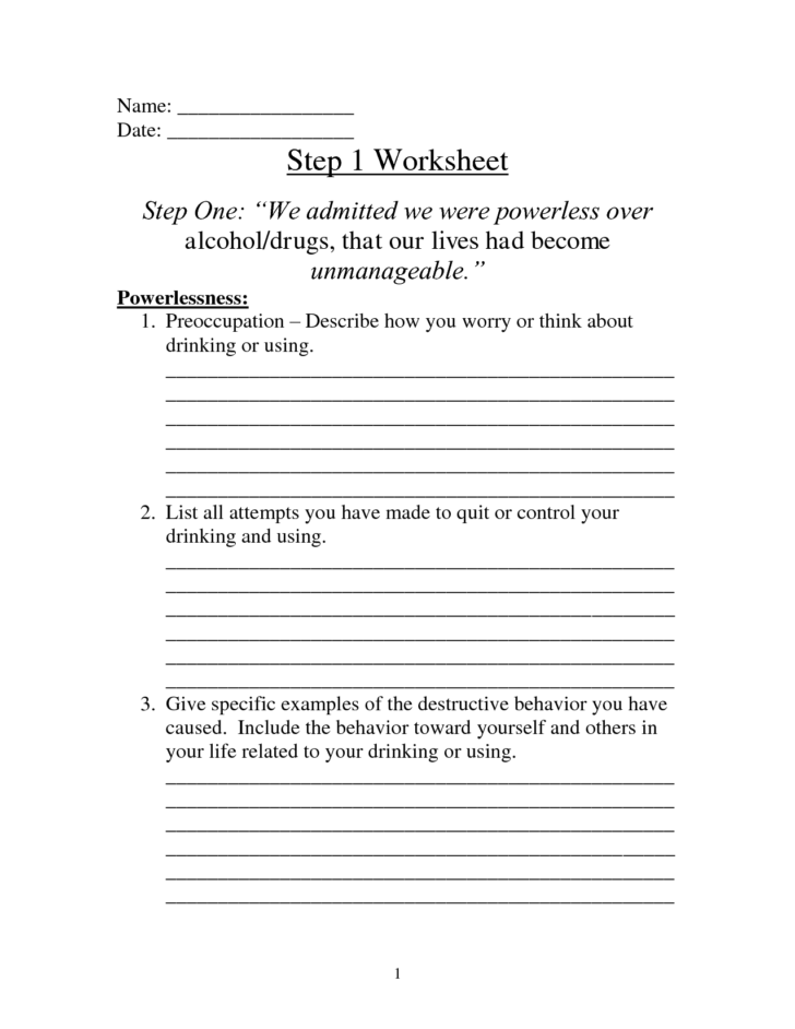 Aa Fourth Step Worksheet