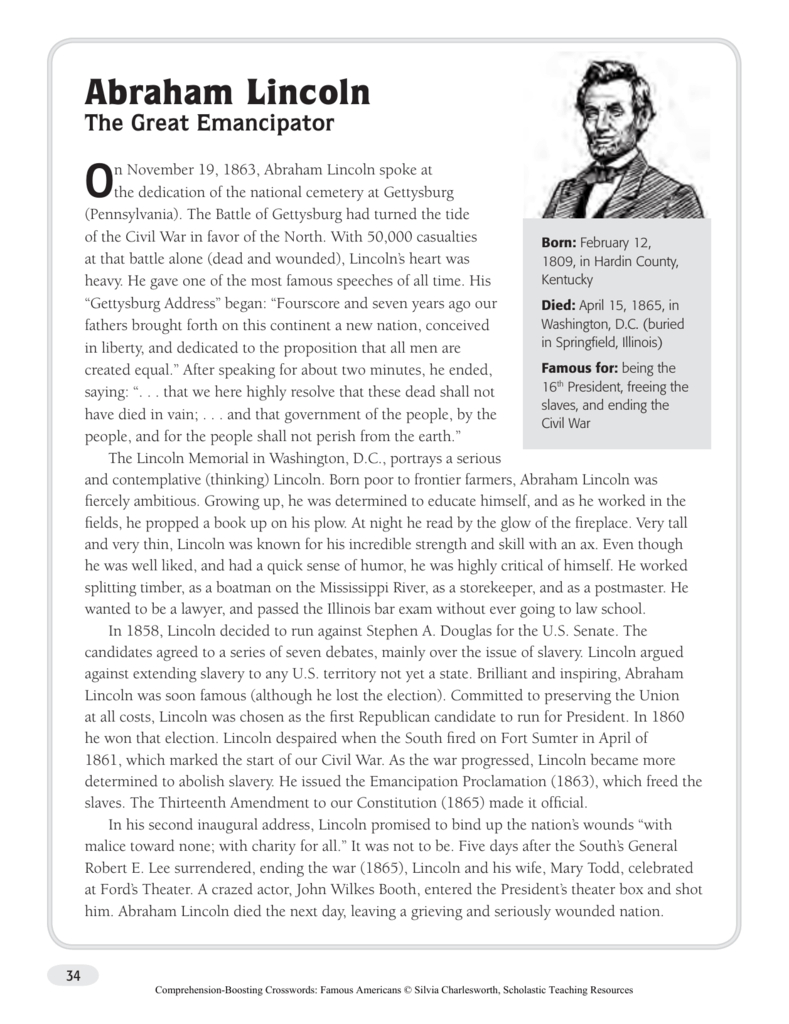 Abraham Lincoln Comprehension Worksheet — db-excel.com